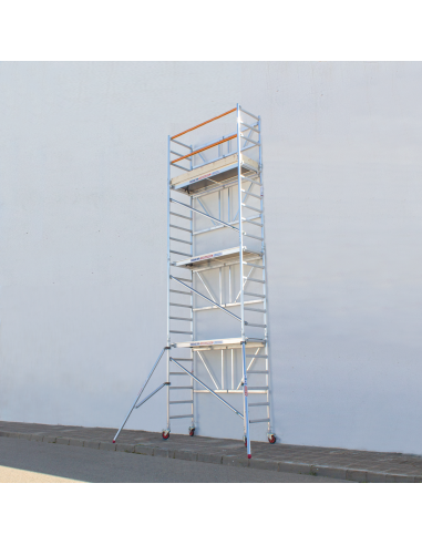 Andamio plegable de aluminio 75x190 - 7,50 m Altura de trabajo con estabilizadores y rodapiés