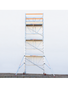 Andaime dobrável em alumínio 90x190 - 7,50 m de altura de trabalho com estabilizadores e rodapés 2