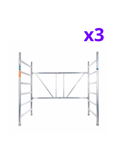 Andaime dobrável em alumínio 135x190 - 7,50 m de altura de trabalho com estabilizadores e rodapés