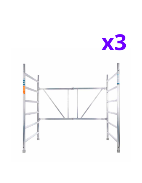 Andaime dobrável em alumínio 135x190 - 7,50 m de altura de trabalho com estabilizadores e rodapés