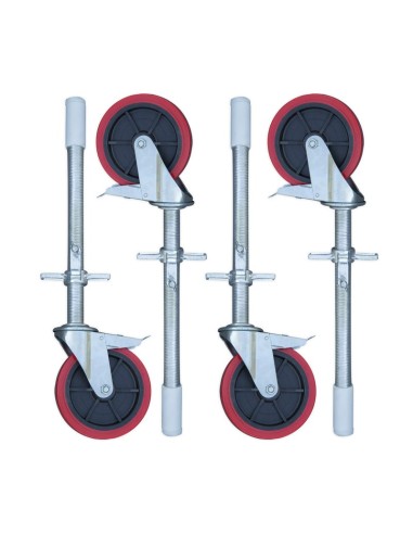 Pack 4 ruedas de goma y husillo de acero para andamio (200 mm de diámetro)