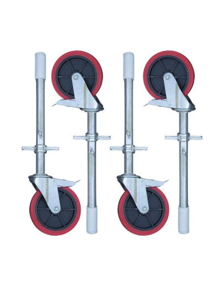 Pack 4 ruedas de goma y husillo de acero para andamio (200 mm de diámetro)