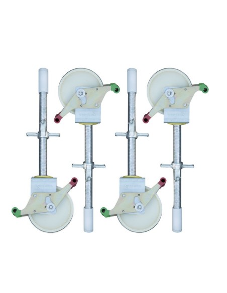 Pack 4 ruedas de nylon y husillo de acero para andamio (200 mm de diámetro)