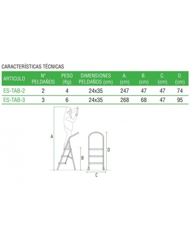 Taburete doméstico de acero galvanizado y 3 peldaños - Escalibur