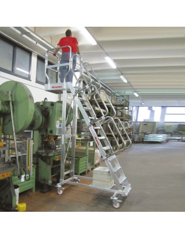 Escalera profesional con plataforma, voladizo y ruedas. De 5 a 17 peldaños - FARAONE