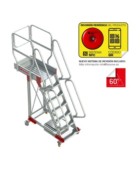 Escalera profesional con plataforma, voladizo y ruedas. De 5 a 17 peldaños - FARAONE