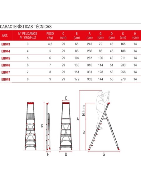 Escalera profesional de almacén ELEGANCE de 8 peldaños - FARAONE
