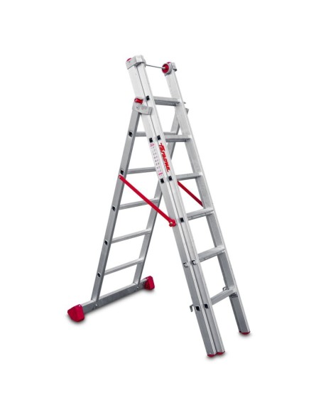 Escalera profesional multiuso EN1500 de tres tramos y 6 peldaños - FARAONE
