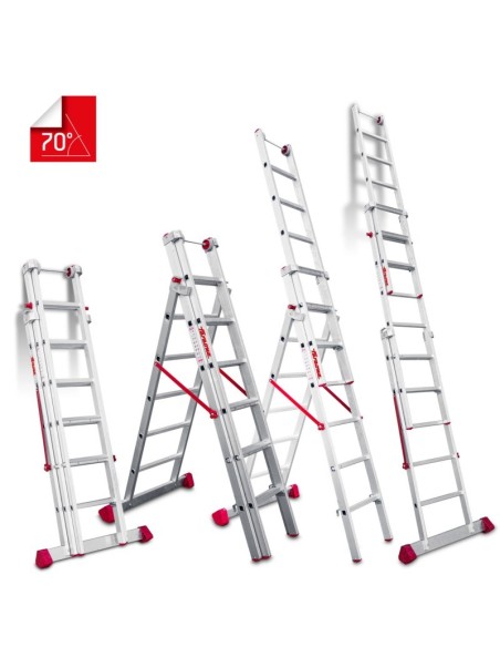 Escalera profesional multiuso EN1500 de tres tramos y 10 peldaños - FARAONE