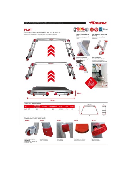 Plataforma dobrável profissional PLAT com 2 - 3 degraus - FARAONE