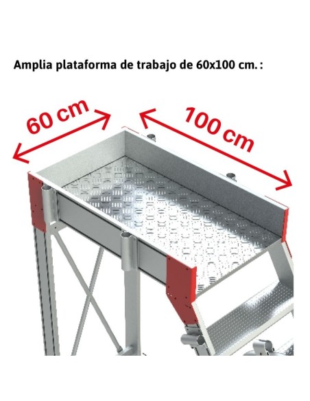 Escalera profesional con plataforma y ruedas SY60. De 4 a 17 peldaños - FARAONE
