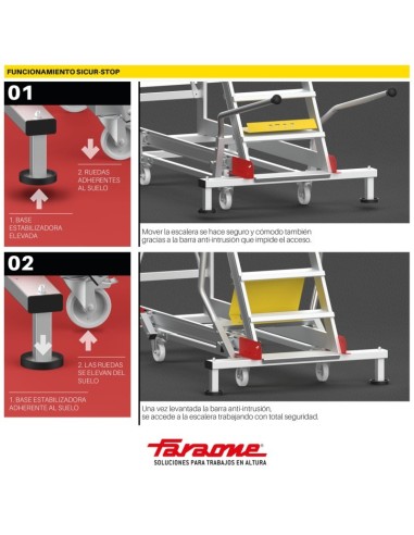 Escalera profesional con plataforma y ruedas SY60. De 4 a 17 peldaños - FARAONE