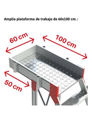 Escalera profesional con plataforma, voladizo y ruedas. De 5 a 17 peldaños - FARAONE