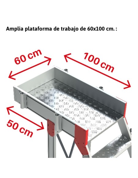 Escalera profesional con plataforma, voladizo y ruedas. De 5 a 17 peldaños - FARAONE