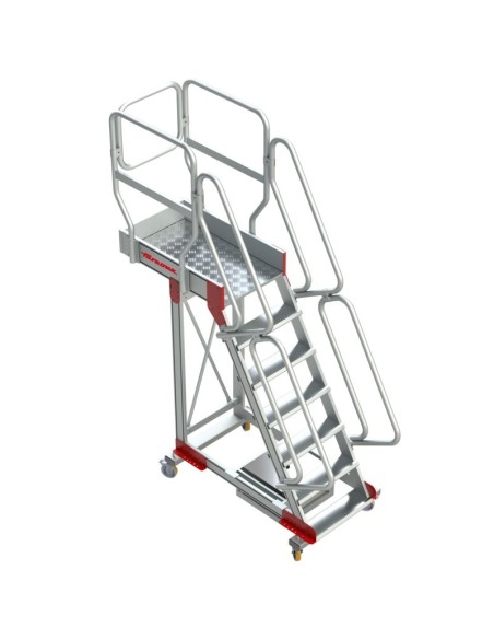 Escalera profesional con plataforma, voladizo y ruedas. De 5 a 17 peldaños - FARAONE
