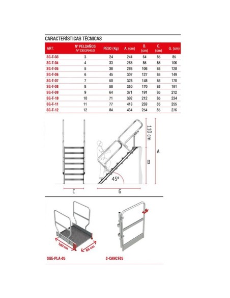 Escalera profesional fija de tramex inclinación 45º - FARAONE