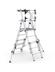 Escalera profesional telescópica con ruedas de 5 a 7 peldaños