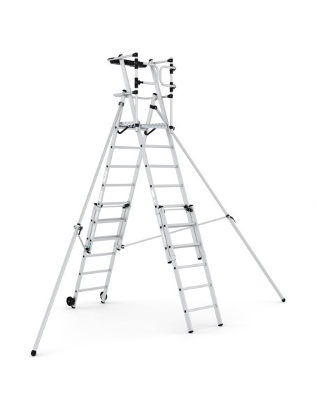 Escalera profesional telescópica con ruedas de 7 a 10 peldaños