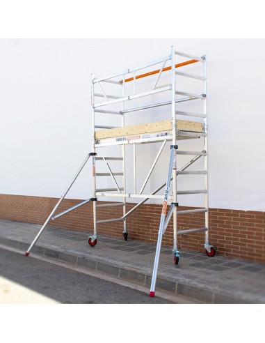 Andamio plegable de aluminio 75x190 - 3,85 m Altura de trabajo rodapié + estabilizadores