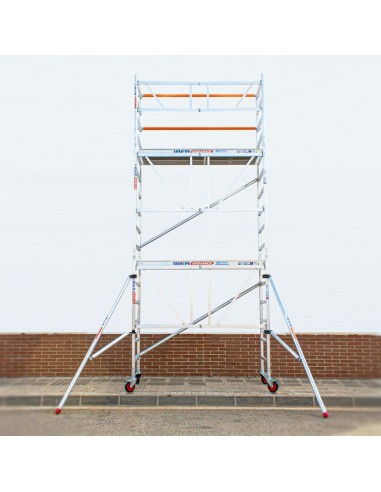 Andaime dobrável em alumínio 75x190 - 5,70 m de altura de trabalho e estabilizadores