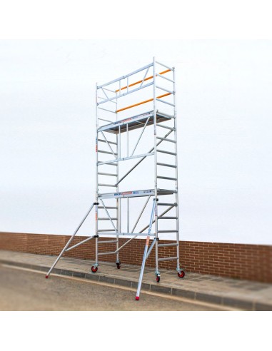 Andaime dobrável em alumínio 75x190 - 5,70 m de altura de trabalho e estabilizadores
