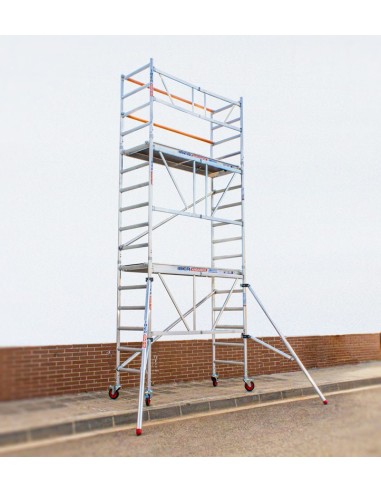 Andaime dobrável em alumínio 75x190 - 5,70 m de altura de trabalho e estabilizadores
