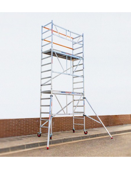 Andaime dobrável em alumínio 75x190 - 5,70 m de altura de trabalho e estabilizadores