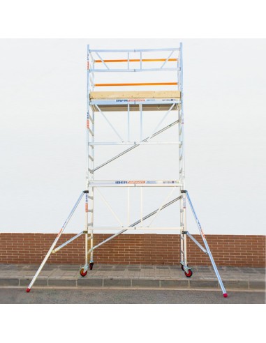 Andaime dobrável em alumínio 75x190 - 5,70 m de altura de trabalho com estabilizadores e rodapés