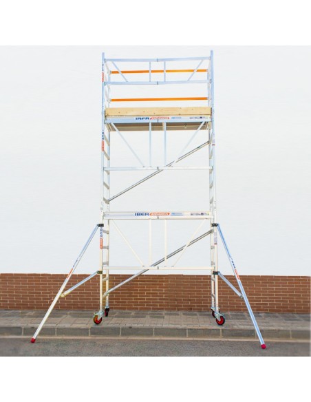 Andaime dobrável em alumínio 75x190 - 5,70 m de altura de trabalho com estabilizadores e rodapés