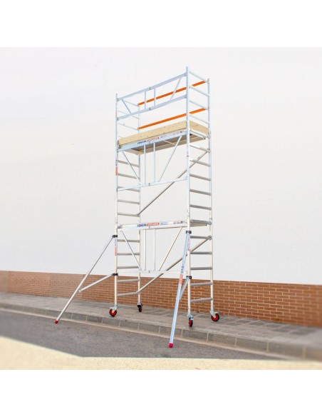 Andaime dobrável em alumínio 75x190 - 5,70 m de altura de trabalho com estabilizadores e rodapés