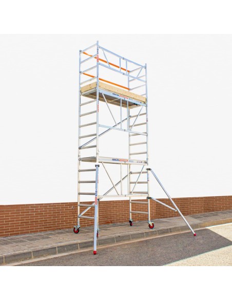 Andaime dobrável em alumínio 75x190 - 5,70 m de altura de trabalho com estabilizadores e rodapés