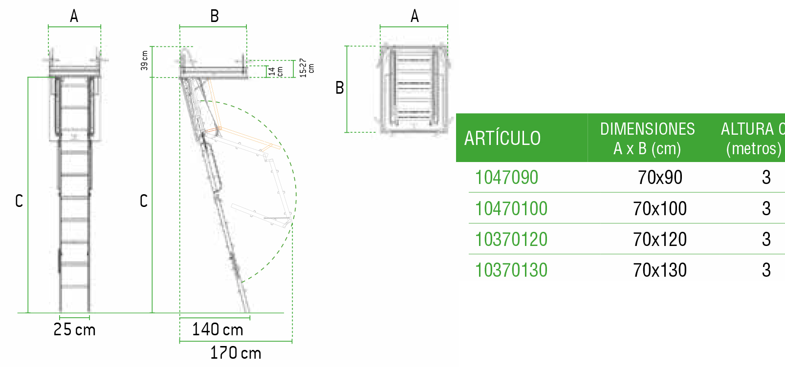 Escada de telhado retrátil profissional