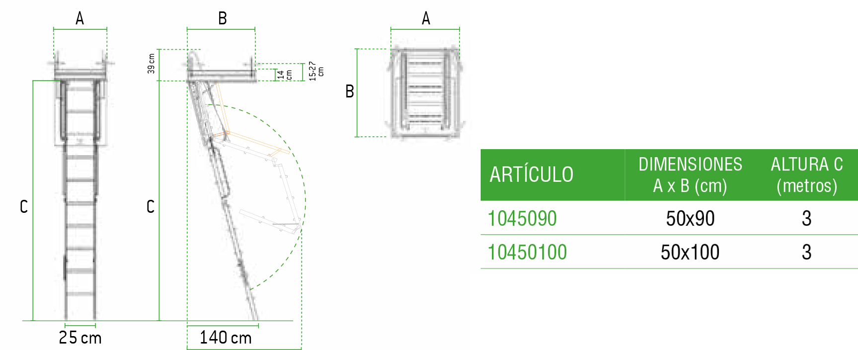 Escalera profesional escamoteable para techos